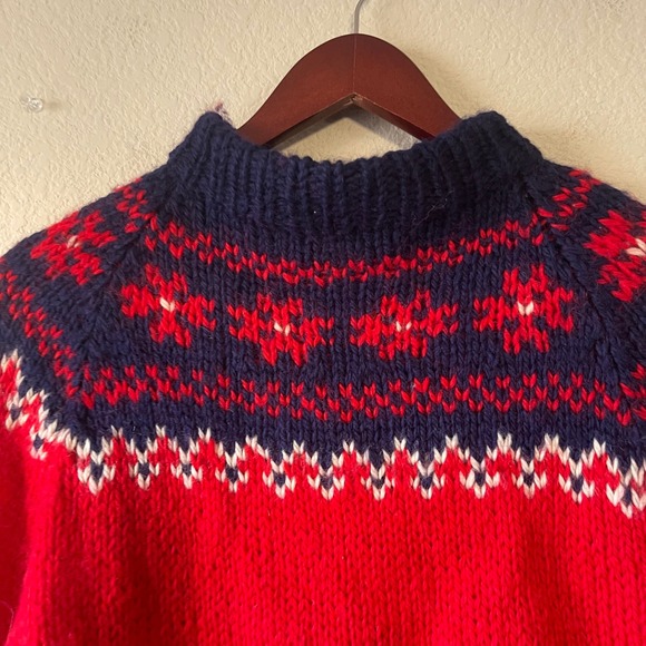 Vintage Danish Handknit Wool Fair Isle Mock Neck Sweater Women's L - Picture 2 of 5